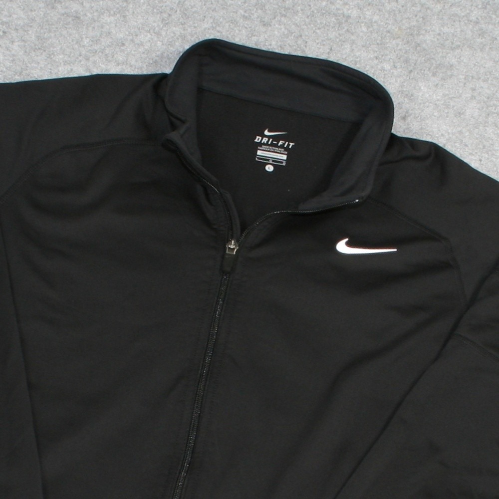 Nike Mens Dri-FIT Track Jacket L Black Full Zip Thumbholes Reflective Running